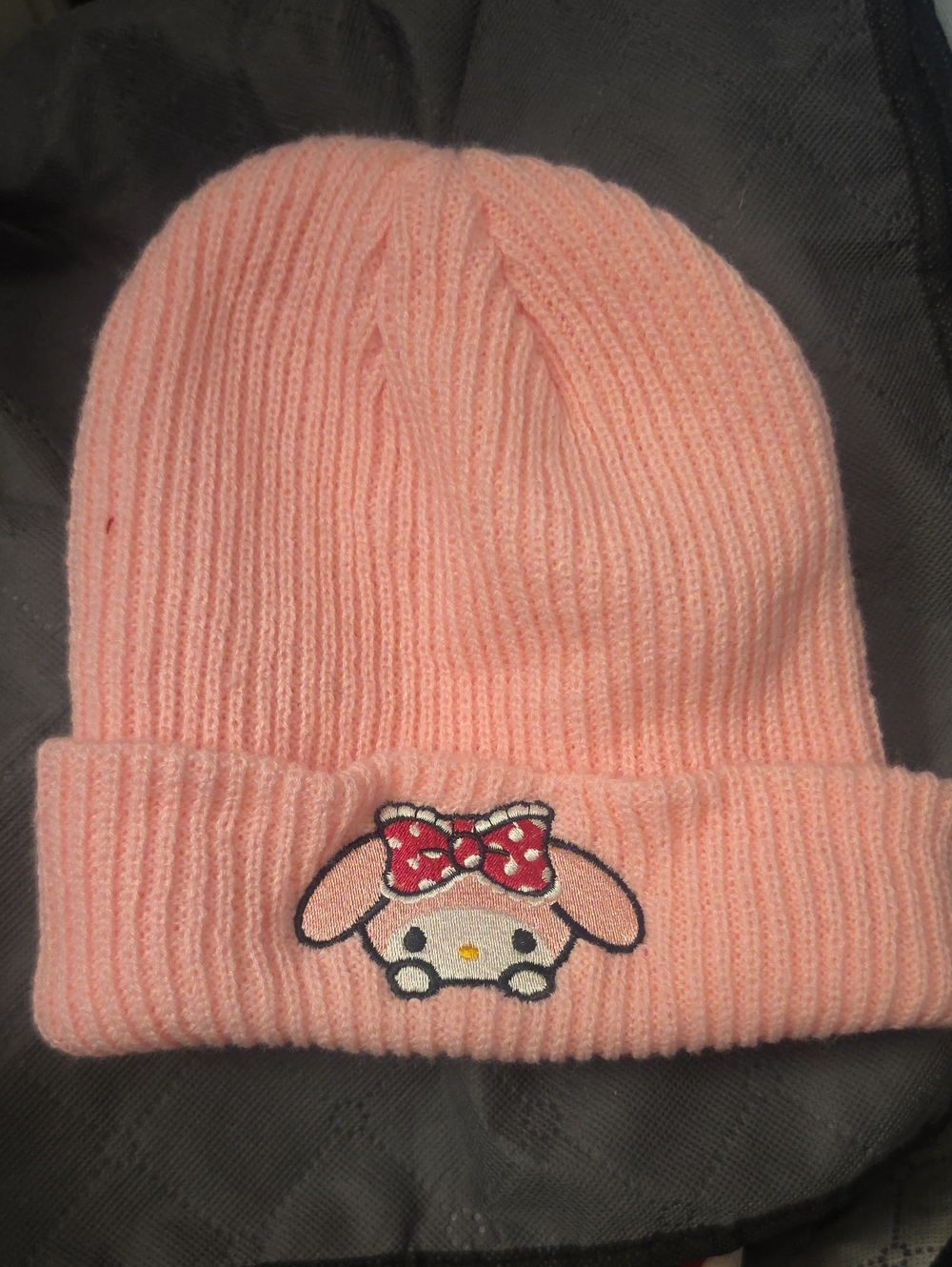 My Melody Pink Knit Beanie with Bow Character Embroidery